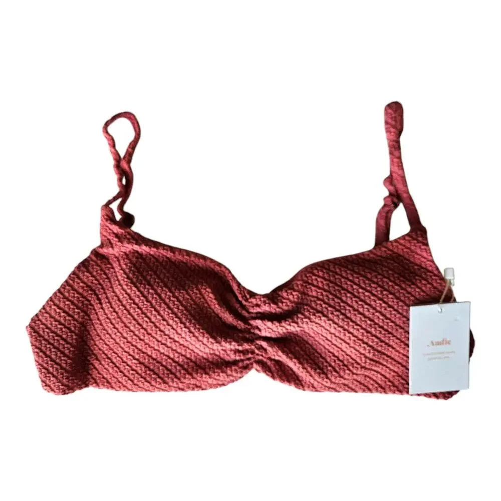 ANDIE Swim Women L Symi Bikini Swimsuit Top Mauve Pink Cinched Texturized NEW